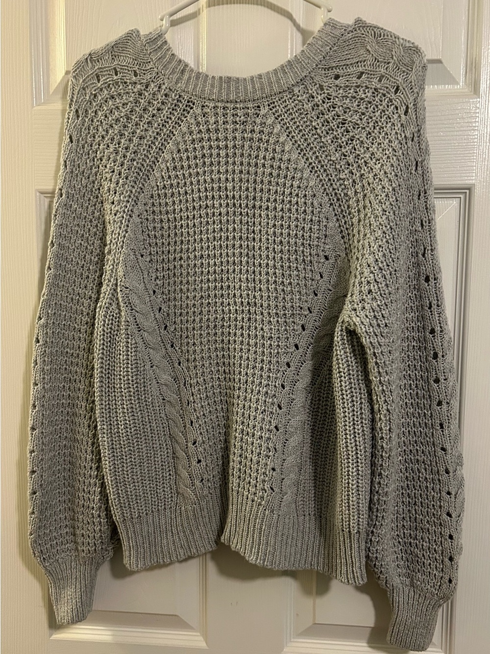American Eagle Outfitters Light Gray Cable Knit Crewneck Sweater